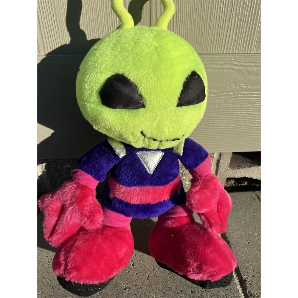 Nanco Martian Alien Plush 1997 Neon Green Purple Pink Stuffed Animal 20"
